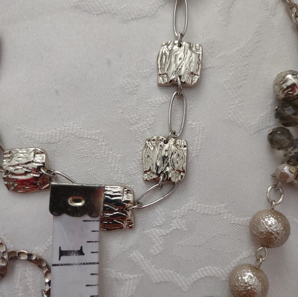 Chico's multi strand chain link two layers silver tone hammered necklace - Picture 4 of 12